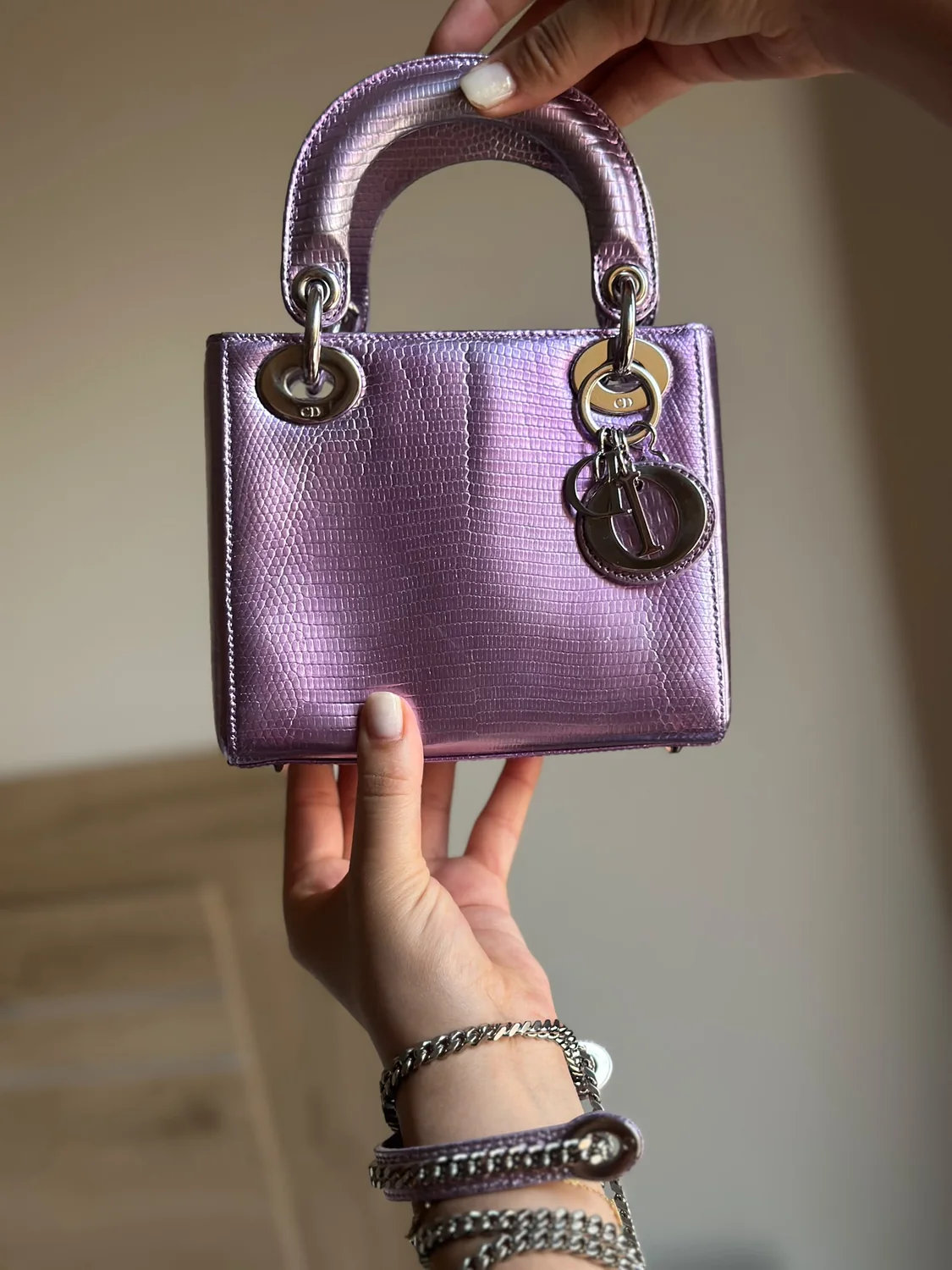 Purple designer handbag